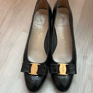 Salvatore Ferragamo Black Flats with Gold Buckle